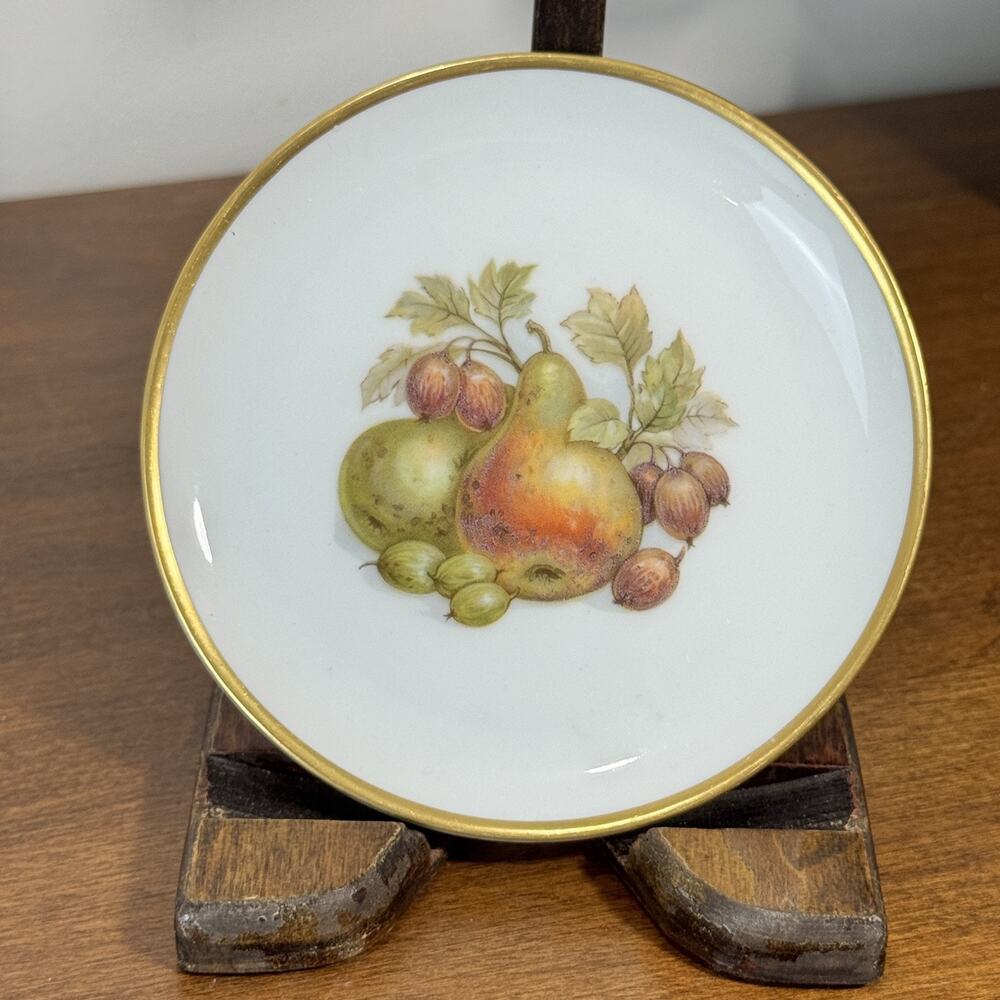 AK Kaiser Germany Mini Collector Plate Fruit Pattern Gold Rim 4" Decorative